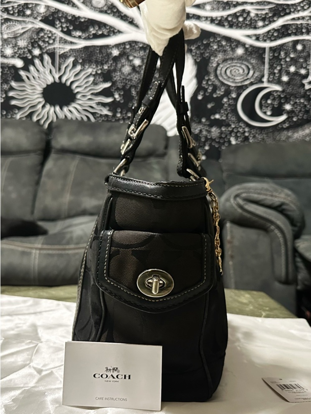 Vintage Coach Y2K soho shoulder Bag Black Signature Tote with cherry chain tote - Picture 14 of 17